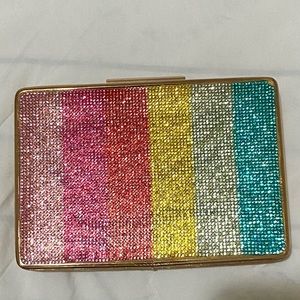 NWOT colorful rainbow rhinestone clutch gold